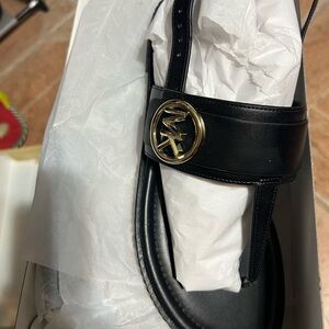 Michael Kors Black Sandals with Gold Logo